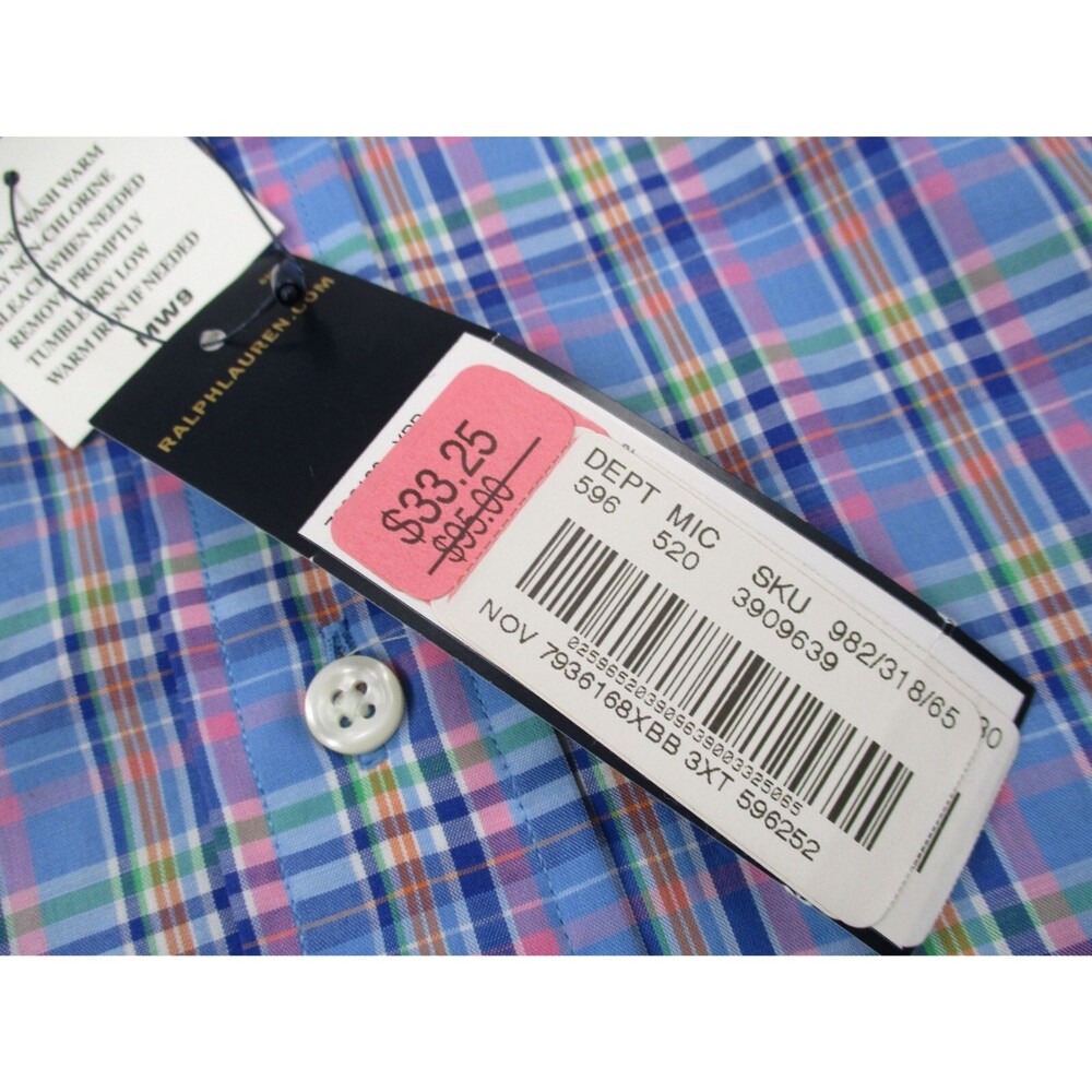 Ralph Lauren Shirt Men 3XLT Tall Blue Pink Plaid Cotton Preppy Casual Button Up - Picture 6 of 11